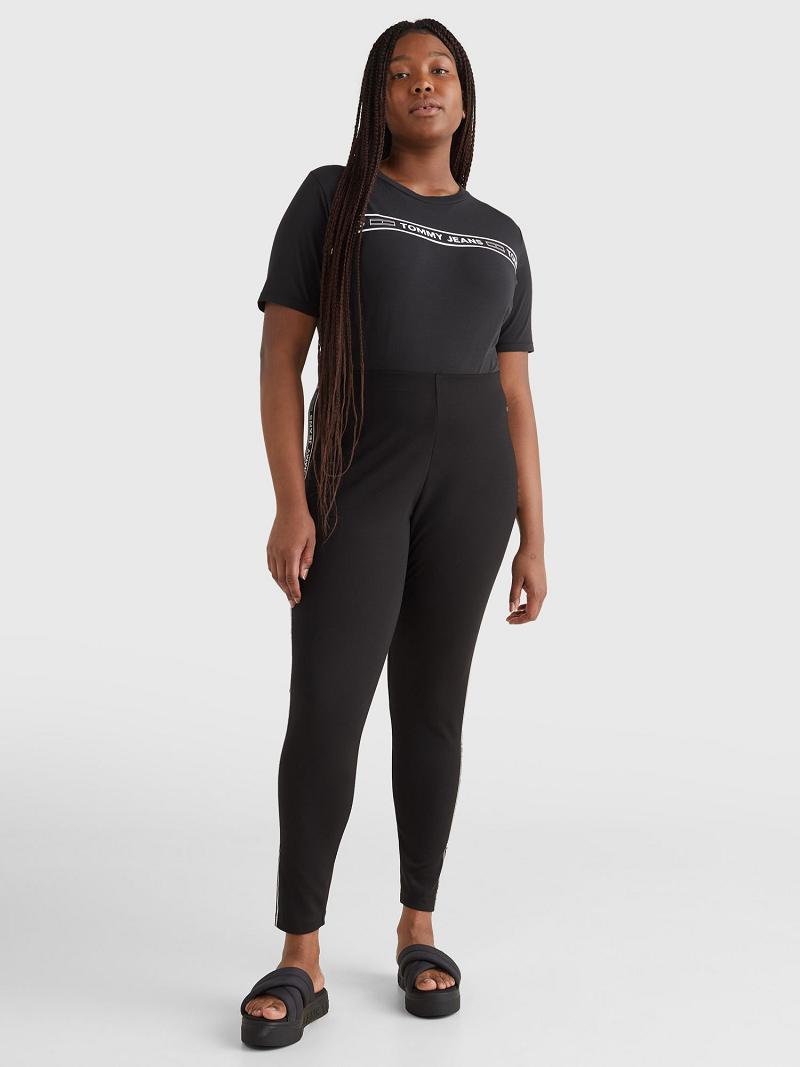 Női Tommy Hilfiger Curve Logo Tape Legging Fekete | HU 219WNB